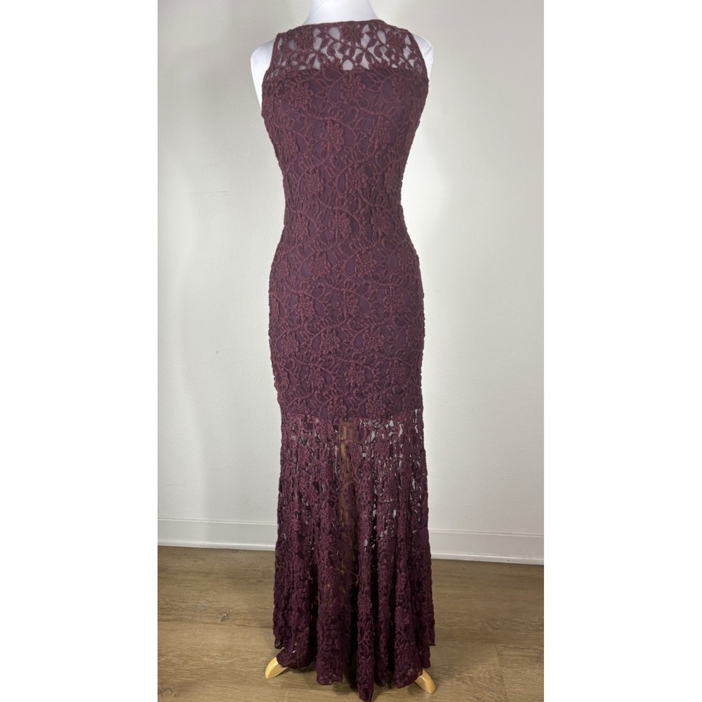 Elana Kattan Burgundy Lace Mermaid Gown Formal Evening Romantic Maxi Dress Sz S